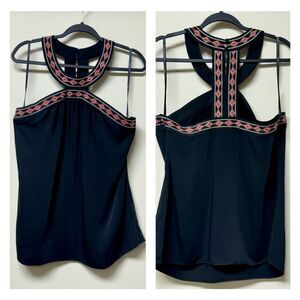 LAUNDRY by Shelli Segal Los Angeles Y2K Black Embroidered Halter Top, Sz L